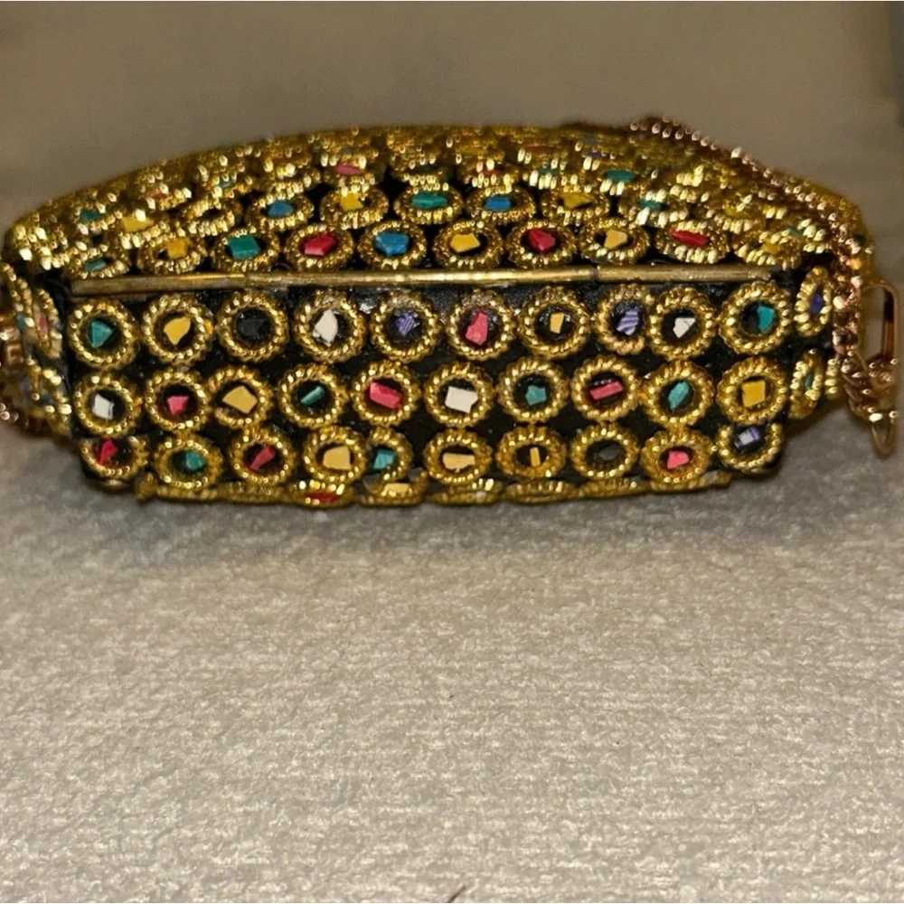 New Ramla Atom Multicolored Mosaic Handmade Crossbody Clutch Bag w/ Chain
